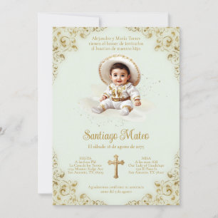 Charro Taufe - Junge - Alter & Gold Einladung