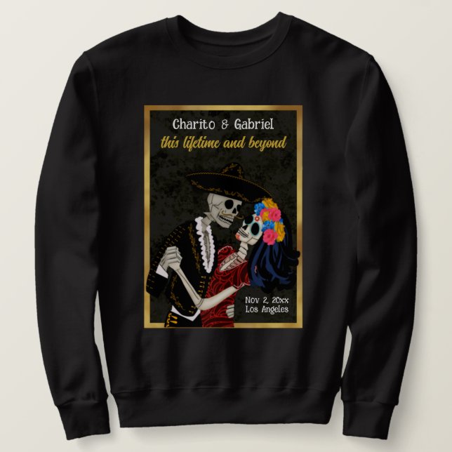 Charro und Catrina Sugar Skulls Black Sweatshirt (Design vorne)