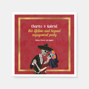 Charro und Catrina Zucker-Schädel tanzen Rot Serviette