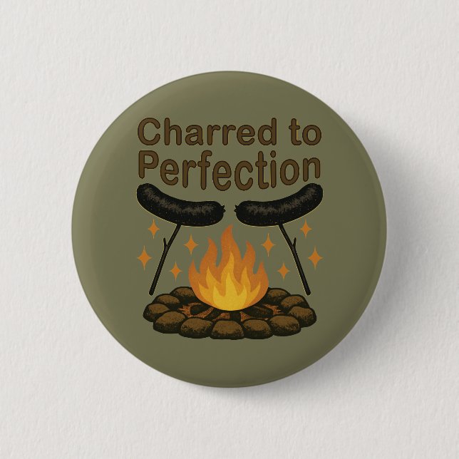 Charted to Perfection Funny Campfire Hot Dog Button (Vorderseite)
