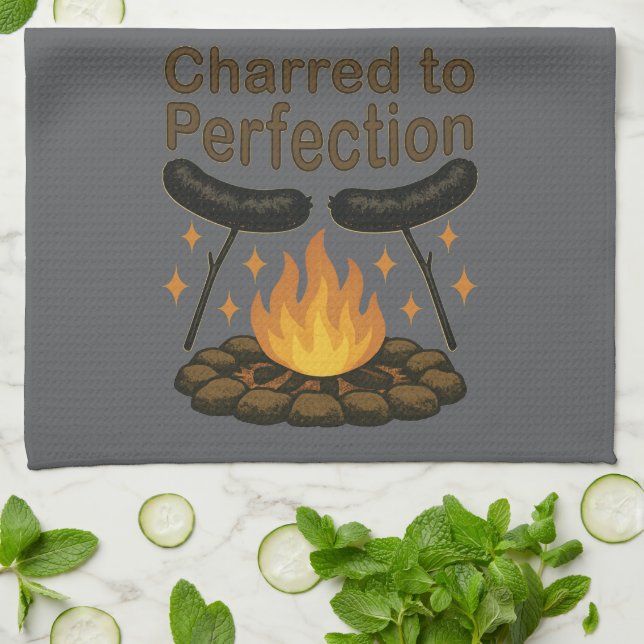 Charted to Perfection Funny Campfire Hot Dog Geschirrtuch (Gefaltet)