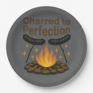 Charted to Perfection Funny Campfire Hot Dog Pappteller