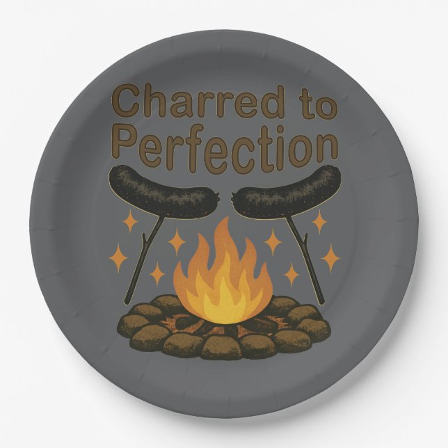 Charted to Perfection Funny Campfire Hot Dog Pappteller (Vorderseite)