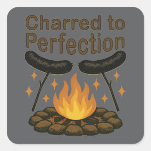 Charted to Perfection Funny Campfire Hot Dog Quadratischer Aufkleber