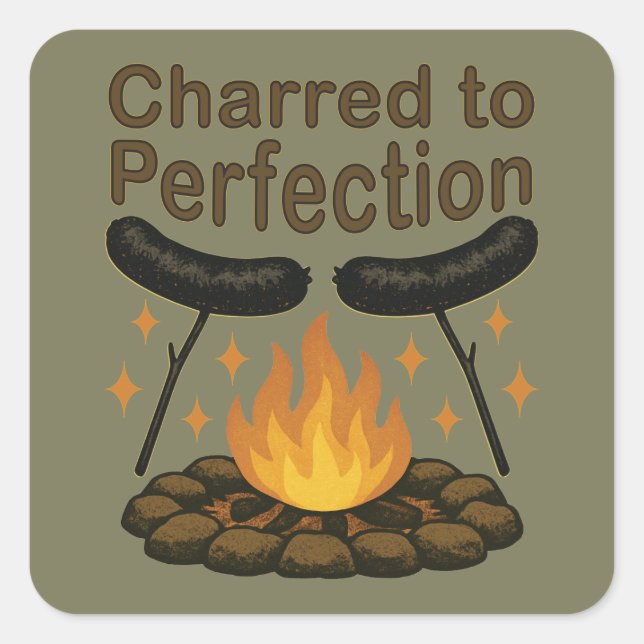 Charted to Perfection Funny Campfire Hot Dog Quadratischer Aufkleber (Vorderseite)
