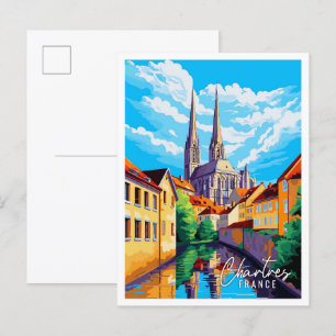 Chartres Frankreich vintage Reiseillustration Postkarte