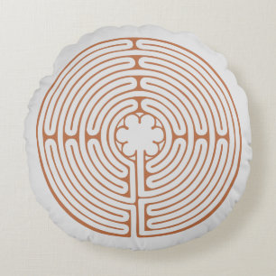Chartres Labyrinth Braun und Creme Rundes Kissen