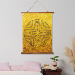 Chartres Labyrinth - Spirituelles Symbol Antique 1 Wandteppich Mit Holzrahmen