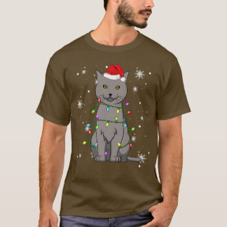 Chartreu Cat Christmas Lights Weihnachtskalat Sant T-Shirt