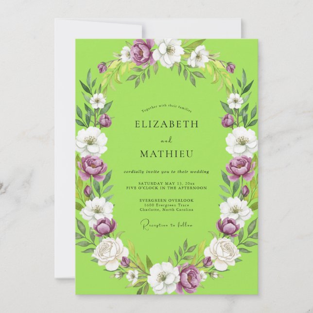 Chartreuse Amethyst Hochzeit Einladung (Vorderseite)