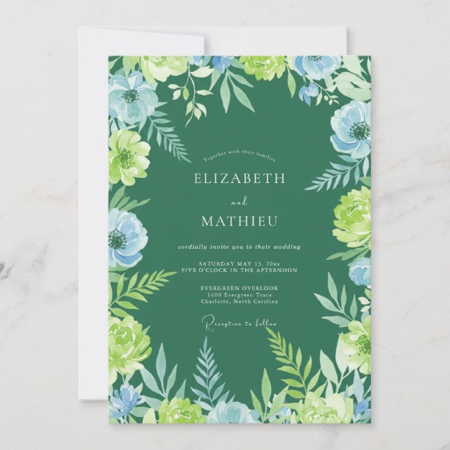 Chartreuse Azurblättrige Eukalyptus-Hochzeit Einladung (Vorderseite)