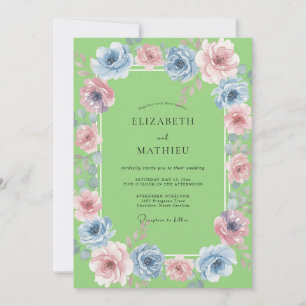 Chartreuse Azure Wasserfarbenen Hochzeit Einladung