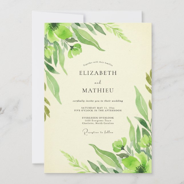 Chartreuse Blatt Hochzeit Einladung (Vorderseite)