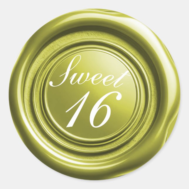 Chartreuse Candle Wax Siegel Tropfen Sweet 16 Wedd Runder Aufkleber (Vorderseite)