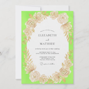 Chartreuse Champagner Florale Hochzeit Einladung
