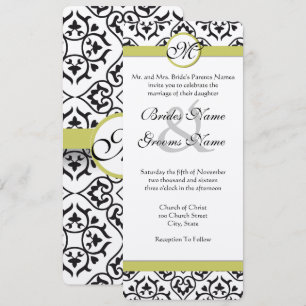 Chartreuse Damask Monogram Wedding Invitation Einladung