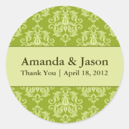 Chartreuse Damask Round Wedding Labels Sti Runder Aufkleber