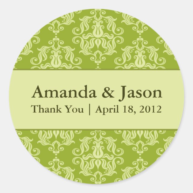 Chartreuse Damask Round Wedding Labels Sti Runder Aufkleber (Vorderseite)