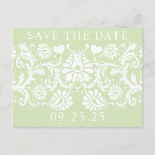 Chartreuse Funky Damask Save the Date Ankündigungspostkarte