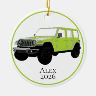 Chartreuse Geländefahrzeug 7-Schlitz-Grill Keramik Ornament