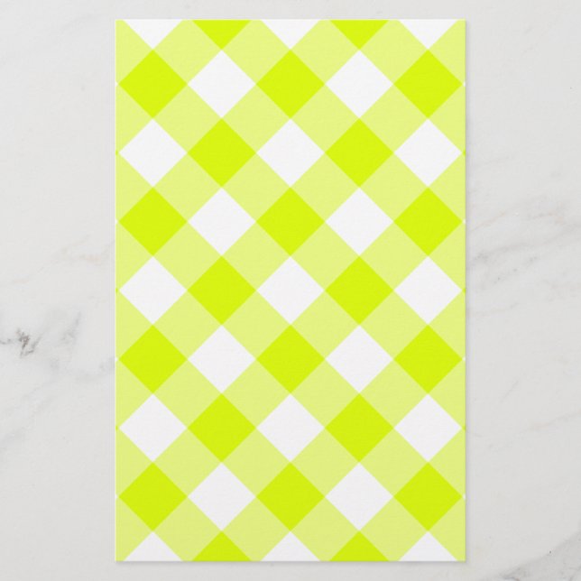 Chartreuse Gelb Gingham Briefpapier (Vorderseite)