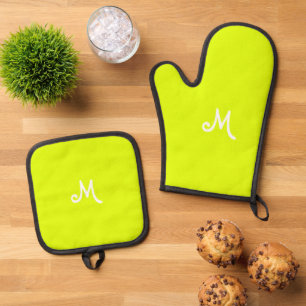 Chartreuse gelb - mit Monogramm Ofenhandschuh & Topflappen-Set