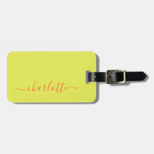 Chartreuse Gelb Orange Skript Personalisierter Nam Gepäckanhänger