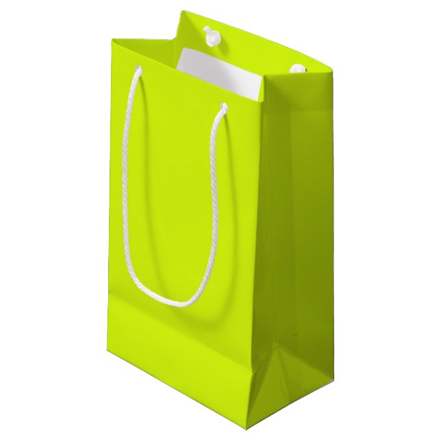 Chartreuse Gelbe Farbe Kleine Geschenktüte (Vorderseite Schrägansicht)