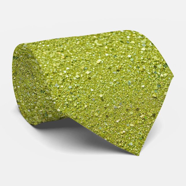 Chartreuse Glitter Faux Seide | Kühner Gentleman Krawatte (Gerollt)