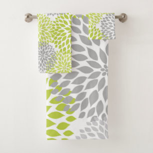 Chartreuse Gray Dahlia Blumenbadedekor Badhandtuch Set