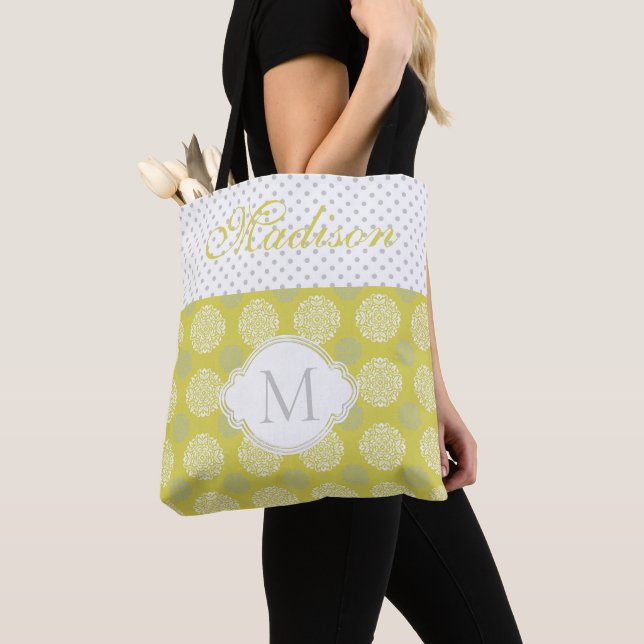 Chartreuse Gray Dots Trendy Initial Monogram (Von Nahem)