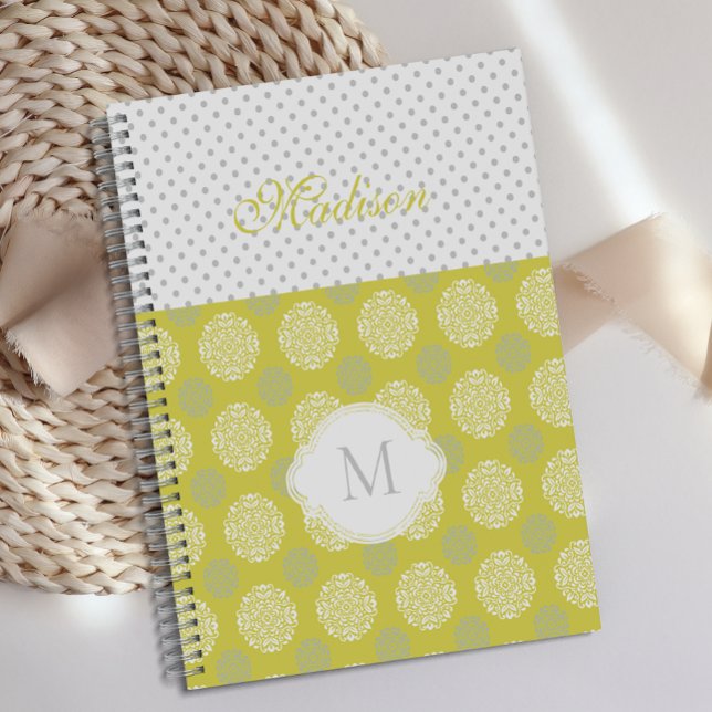 Chartreuse Gray Dots Trendy Monogram Planer (Von Creator hochgeladen)