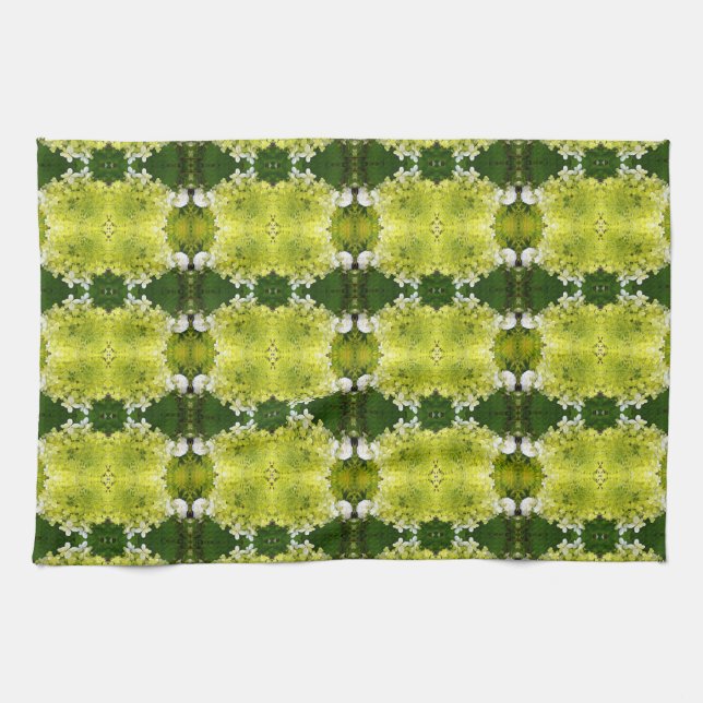 Chartreuse Green Abstrakt Hydrangea Blooms Muster Geschirrtuch (Horizontal)