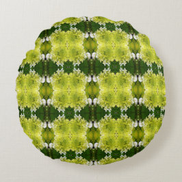 Chartreuse Green Abstrakt Hydrangea Blooms Muster Rundes Kissen