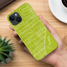 Chartreuse Green Crocodile Personalisiert iPhone 14 Hülle