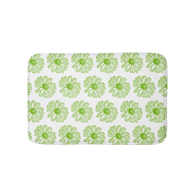 Chartreuse Green Daisy Print, Hippie Blume Print Badematte (Vorderseite)