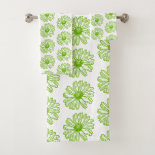Chartreuse Green Daisy Print, Hippie Blume Print Badhandtuch Set
