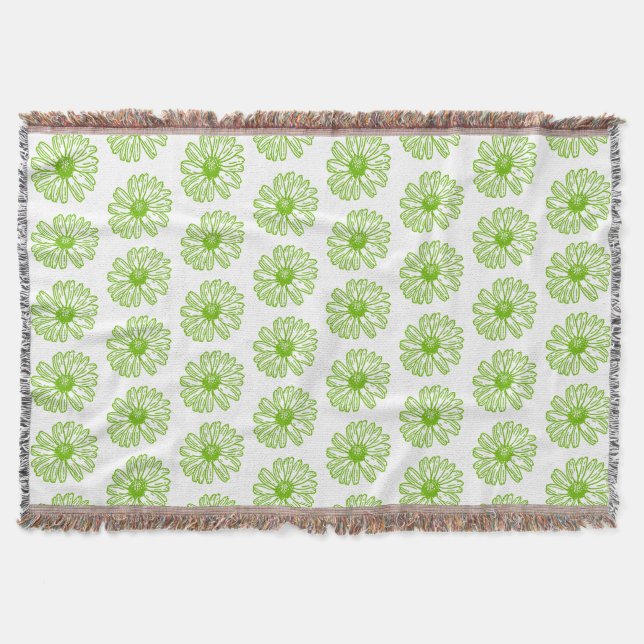 Chartreuse Green Daisy Print, Hippie Blume Print Decke (Vorderseite)
