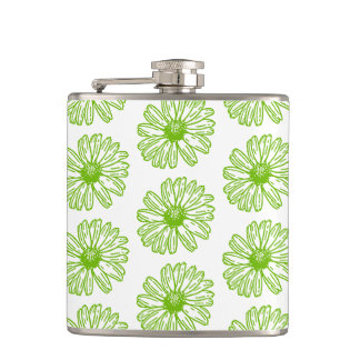 Chartreuse Green Daisy Print, Hippie Blume Print Flachmann