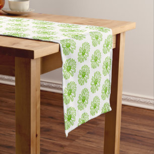 Chartreuse Green Daisy Print, Hippie Blume Print Kurzer Tischläufer