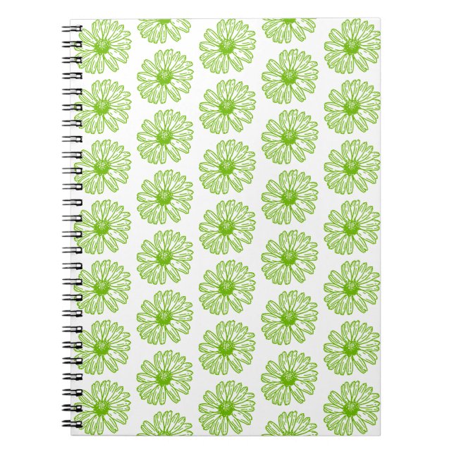 Chartreuse Green Daisy Print, Hippie Blume Print Notizblock (Vorderseite)