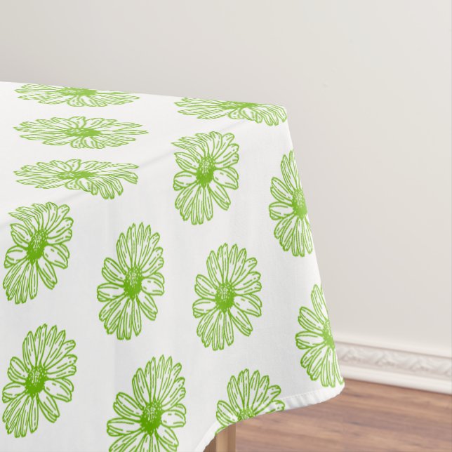 Chartreuse Green Daisy Print, Hippie Blume Print Tischdecke (Beispiel)