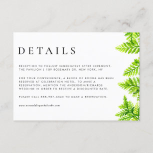 Chartreuse Green Fern Blätter Hochzeitdetails Begleitkarte