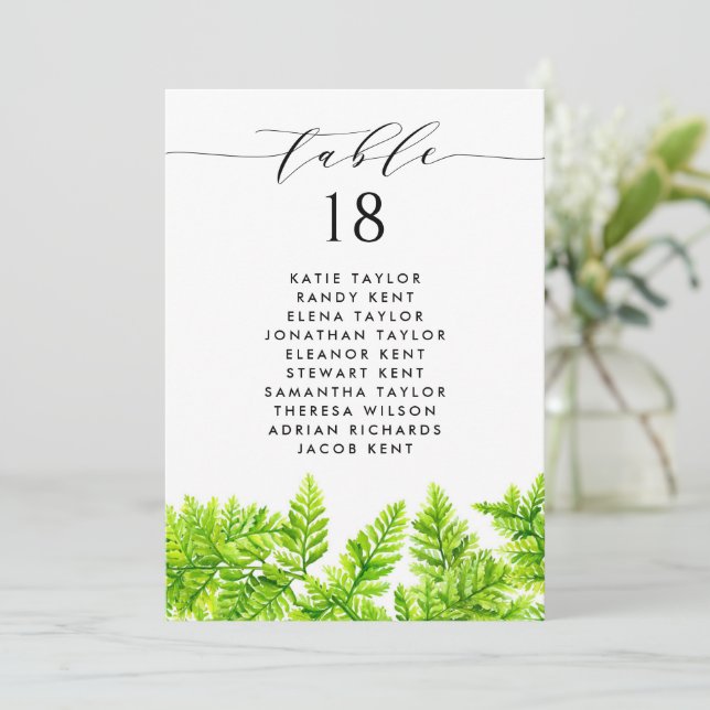 Chartreuse Green Fern Blätter Hochzeitsplan Einladung (Stehend Vorderseite)