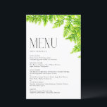 Chartreuse Green Fern Blätter Wedding Menu Card<br><div class="desc">Fügen Sie Ihrem Event-Tablescape einen grünen Akzent mit dieser benutzerdefinierbaren Menükarte hinzu. Es zeichnet sich durch Aquarellfarben-Farn-Blätter aus. Personalisieren Sie diese,  indem Sie Ihre Daten hinzufügen. Diese Farnkarte eignet sich hervorragend für Hochzeiten im Frühjahr,  Babyduschen,  Brautpartys,  Geburtstage und vieles mehr.</div>