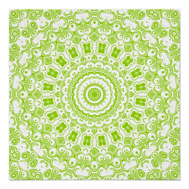 Chartreuse Green Mandala Muster Poster (Vorderseite)