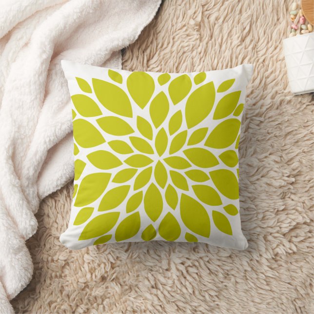 Chartreuse Green und White Floral Burst Kissen (Decke)