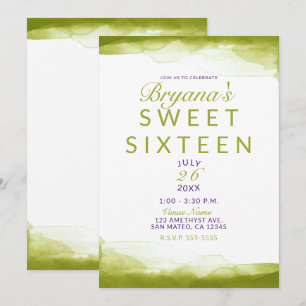Chartreuse Green Watercolor Chic Sweet 16 Party Einladung