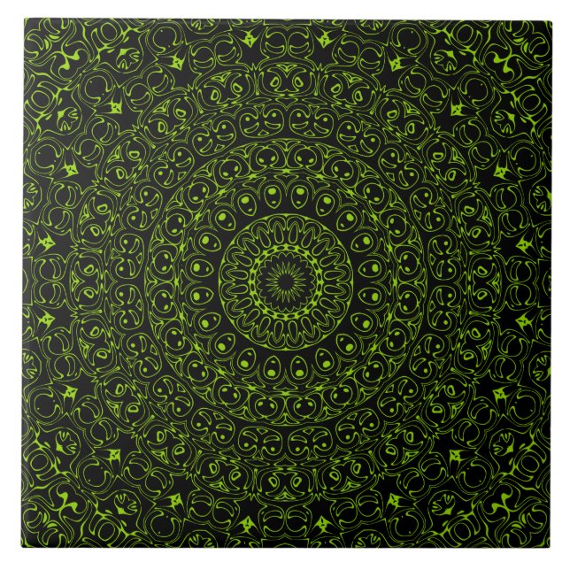 Chartreuse-grüner Mandala mit kühner Symmetrie Fliese (Vorderseite)
