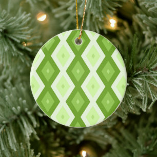 Chartreuse grünes Diamantmuster Keramik Ornament